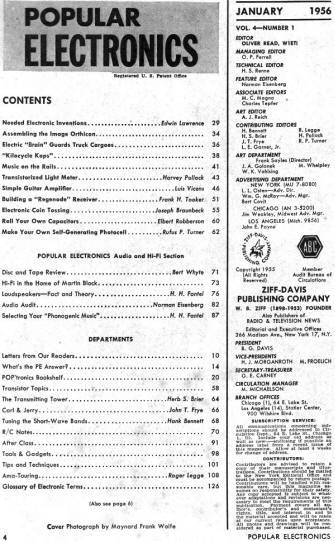 January 1956 Popular Electronics Table of Contents - RF Cafe