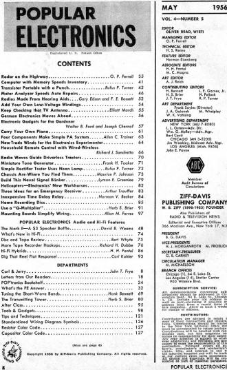 May 1956 Popular Electronics Table of Contents - RF Cafe