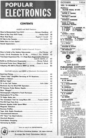 October 1956 Popular Electronics Table of Contents - RF Cafe