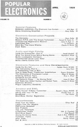 April 1959 Popular Electronics Table of Contents - RF Cafe