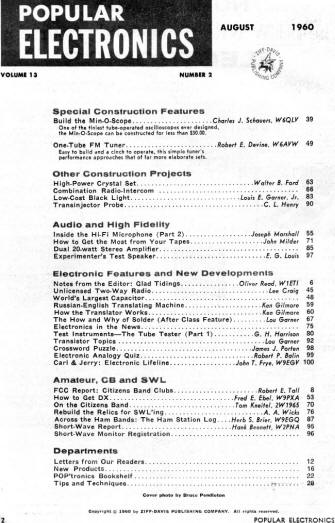 August 1960 Popular Electronics Table of Contents - RF Cafe