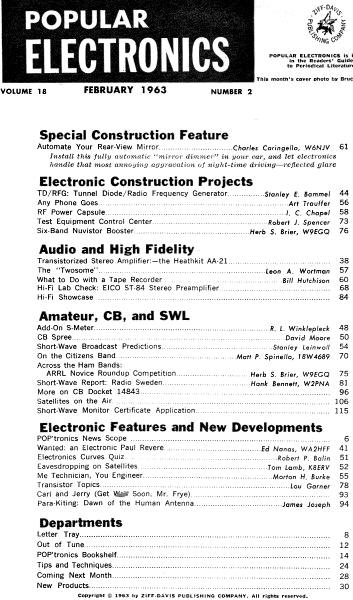 February 1963 Popular Electronics Table of Contents - RF Cafe