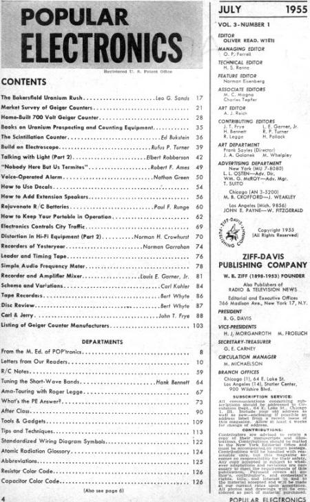 July 1955 Popular Electronics Table of Contents - RF Cafe