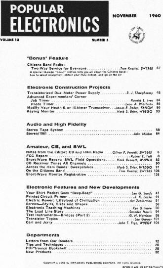 November 1960 Popular Electronics Table of Contents - RF Cafe