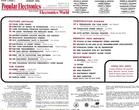 August 1972 Popular Electronics Table of Contents - RF Cafe