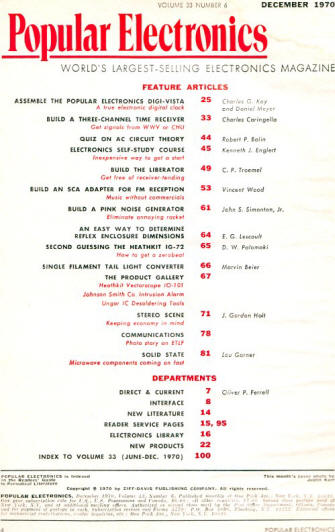 December 1970 Popular Electronics Table of Contents - RF Cafe