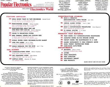 June 1972 Popular Electronics Table of Contents - RF Cafe