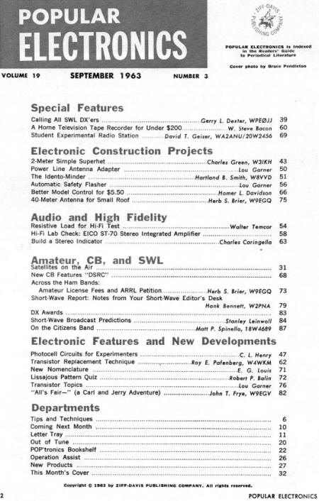 September 1963 Popular Electronics Table of Contents - RF Cafe
