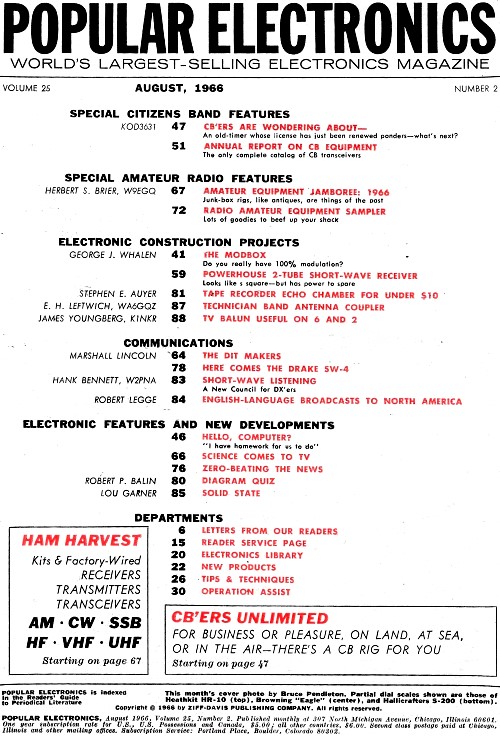 August 1966 Popular Electronics Table of Contents - RF Cafe