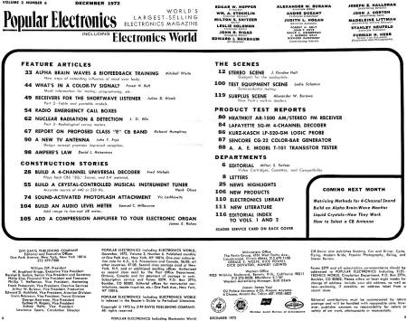 December 1972 Popular Electronics Table of Contents - RF Cafe