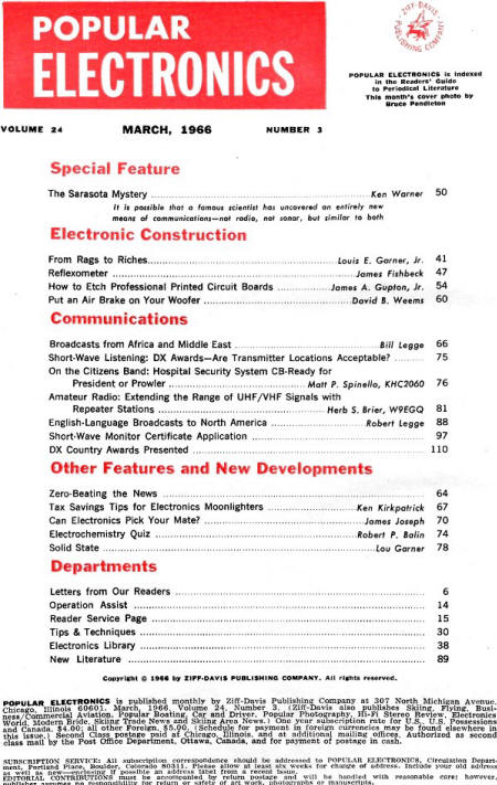 March 1966 Popular Electronics Table of Contents - RF Cafe