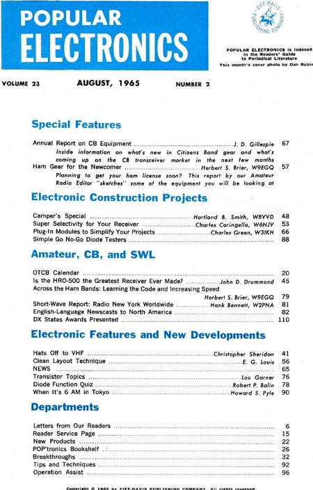 August 1965 Popular Electronics Table of Contents - RF Cafe