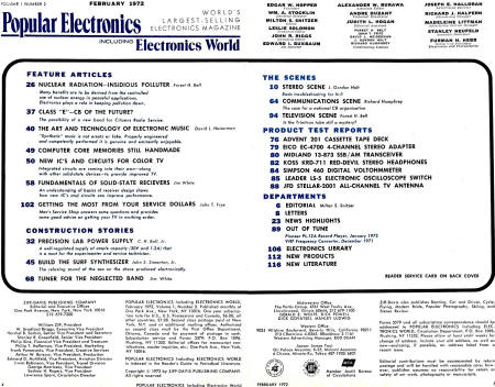 February 1972 Popular Electronics Table of Contents - RF Cafe