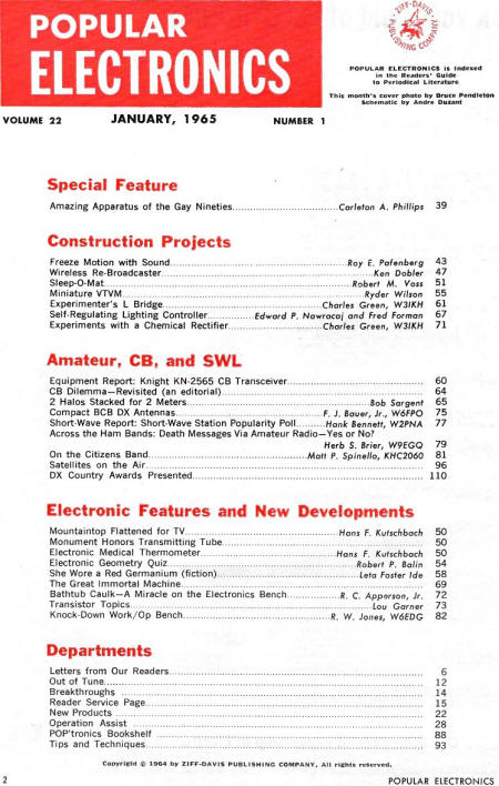 Janaury 1965 Popular Electronics Table of Contents - RF Cafe