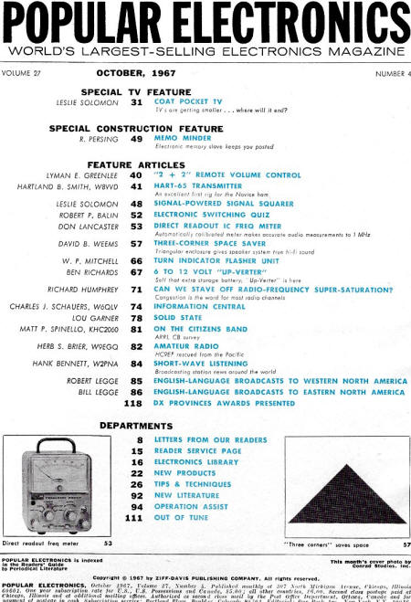 October 1967 Popular Electronics Table of Contents - RF Cafe
