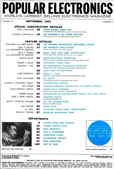 September 1967 Popular Electronics Table of Contents - RF Cafe