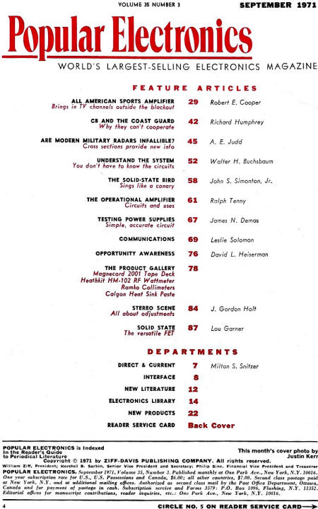 September 1971 Popular Electronics Table of Contents - RF Cafe
