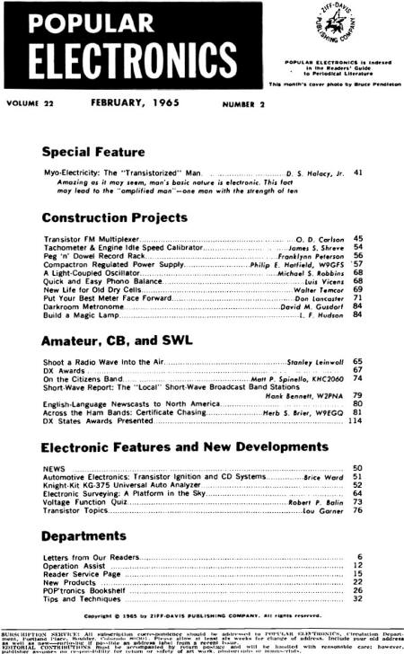 Febraury 1965 Popular Electronics Table of Contents - RF Cafe