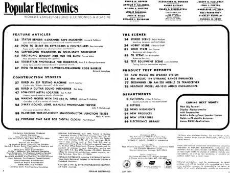 April 1974 Popular Electronics Table of Contents - RF Cafe