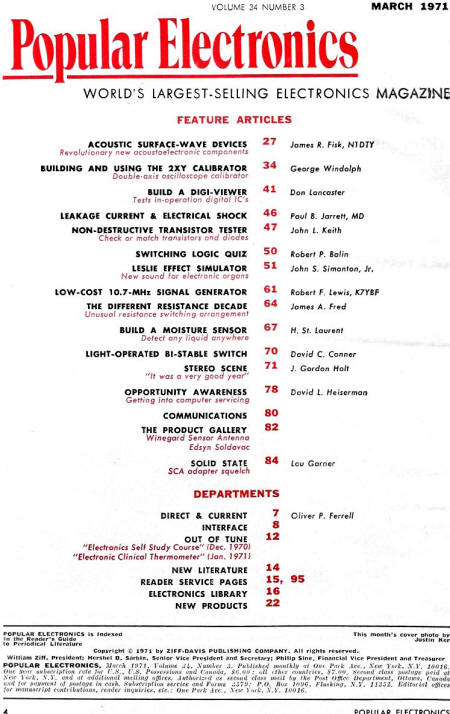 March 1971 Popular Electronics Table of Contents - RF Cafe