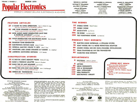 March 1974 Popular Electronics Table of Contents - RF Cafe