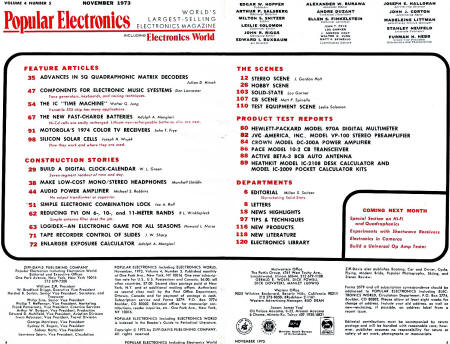 November 1973 Popular Electronics Table of Contents - RF Cafe