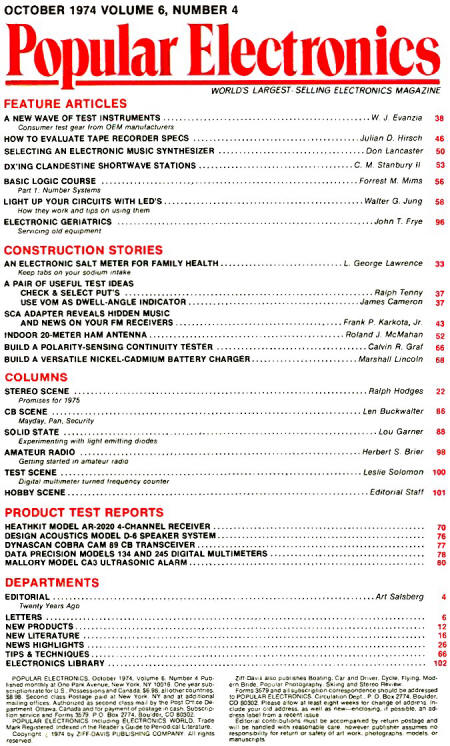 October 1974 Popular Electronics Table of Contents - RF Cafe