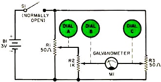 Schematic diagram of a three-potentiometer analog computer - RF Cafe