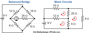 Circuit #8 re-drawn in familiar balanced bridge configuration (by Kirt Blattenberger, RFCafe.com) - RF Cafe