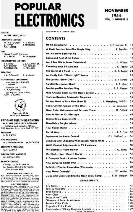 November 1954 Popular Electronics Table of Contents - RF Cafe