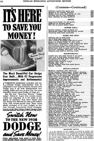 December 1937 Popular Mechanics Table of Contents (p4) - RF Cafe