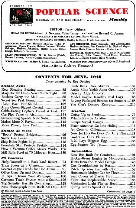 Popular Science June 1948 Table of Contents - RF Cafe