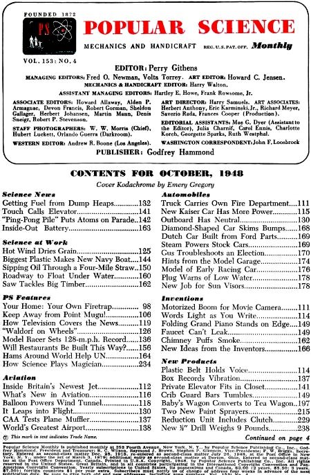 Popular Science October 1948 Table of Contents - RF Cafe