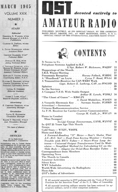 March 1945 QST Table of Contents - RF Cafe