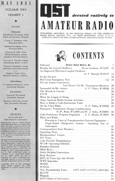 May 1941 QST Table of Contents - RF Cafe