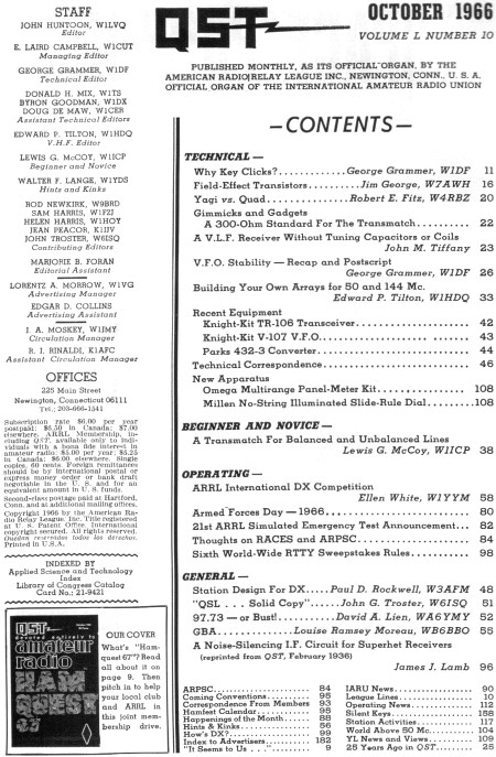 October 1966 QST Table of Contents - RF Cafe