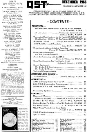 December 1966 QST Table of Contents - RF Cafe