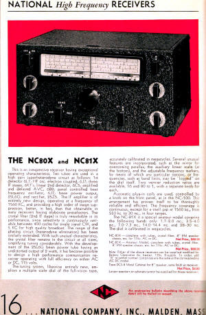 National Company NC-80X & NC-81X Receiver Advertisement in September 1937 QST - RF Cafe
