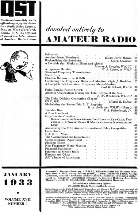 January 1933 QST Table of Contents - RF Cafe