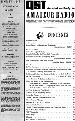 January 1942 QST Table of Contents - RF Cafe
