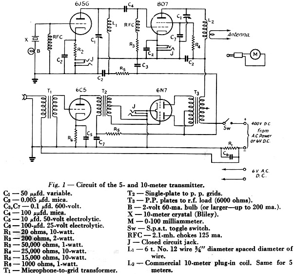 Circuit of the 5- and 10-meter transmitter - RF Cafe
