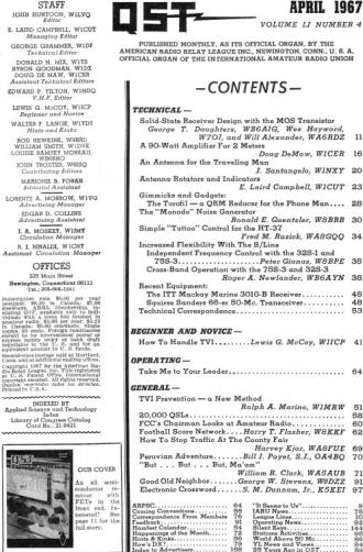 April 1967 QST Table of Contents - RF Cafe