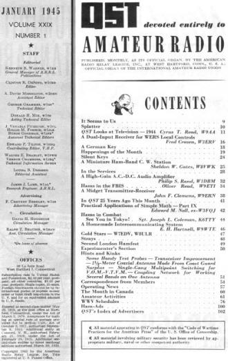 January 1945 QST Table of Contents - RF Cafe