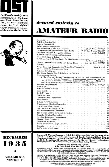 December 1935 QST Table of Contents - RF Cafe