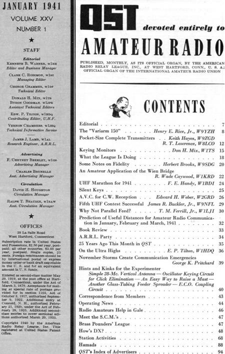 January 1941 QST Table of Contents - RF Cafe