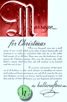 Hallicrafters - Message for Christmas, January 1941 QST - RF Cafe