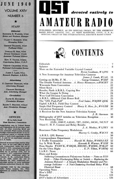 June 1940 QST Table of Contents - RF Cafe