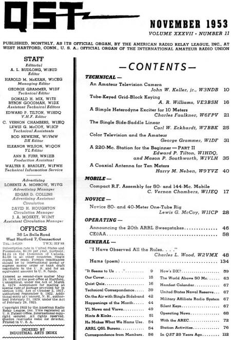 November 1953 QST Table of Contents - RF Cafe