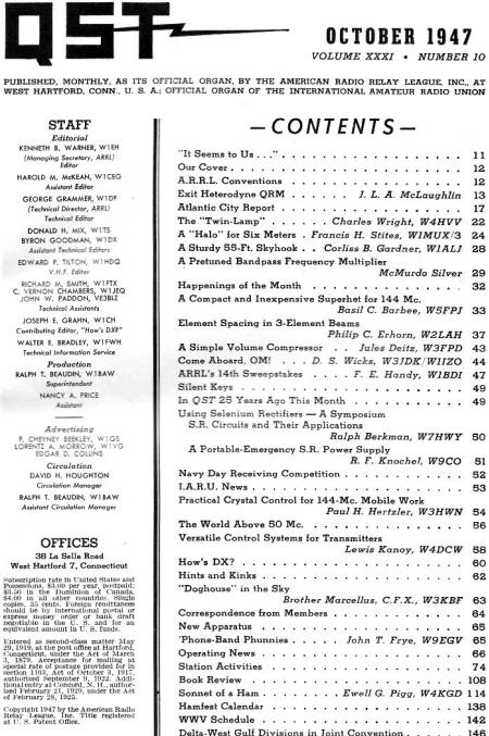 October 1947 QST Table of Contents - RF Cafe