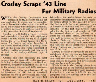Crosley Scraps '43 Line for Military Radios, September 1942, Radio Craft - RF Cafe